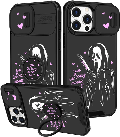 oqpa for iPhone 13 Pro Max Phone Case Cute Cartoon Phone Case for Women Girly Girl Cool Kawaii Funny 13 ProMax Case with Camera Cover+Ring Holder for Apple iPhone 13 Pro Max 6.7'', Heart Skull