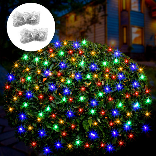 2 Pcs Christmas Net String Lights 5ftx5ft 96LED 8 Modes Outdoor Mesh Lights Connectable Christmas Decorations Net Mesh Lights for Christmas Trees, Bushes, Garden, Xmas Outdoor Decorations (Multicolor)