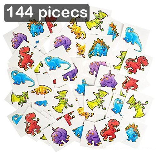 Dinosaur Temporary Tattoo Kit 144 Pieces- 2 Inch Kids Dino Assortment- Bright & Colorful Cute Prehistoric Dinosaur Temporary Tattoo Toys for Kids And Adults Birthday Party Supplies