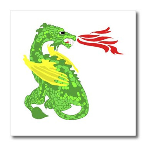 3dRose ht_44810_2 Green Fire Breathing Dragon Iron on Heat Transfer, 6 by 6", for White Material