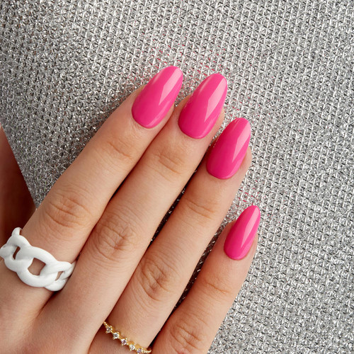 Press on Nails Hot Pink Medium Almond Gel Acrylic Fake Nails, Natural Fit Reusable Nail Art Kit False Nails with Glue on Nails for Women - French Tip Press on Nails, 28Pcs Press on Nails Hot Pink Medium Almond Gel Acrylic Fake Nails, Natural Fit Reusable Nail Art Kit False Nails with Glue on Nails for Women - French Tip Press on Nails, 28Pcs