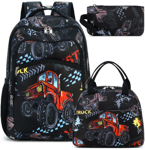Kids Backpack for Little Boys Cute Truck Preschool Bookbag with Lunch Box Pencil Case Set Toddler Kindergarten School Bag