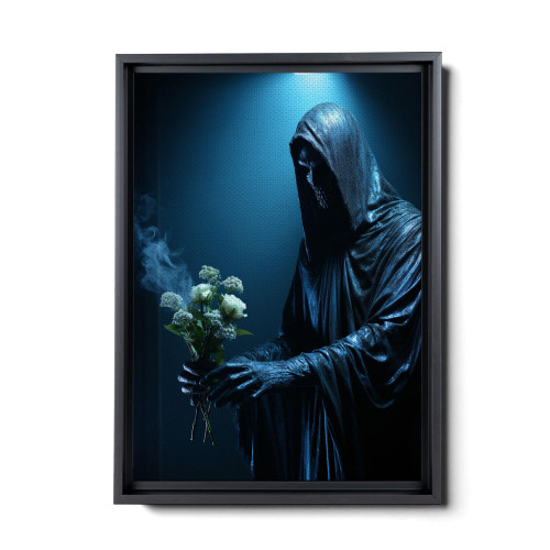 Ghost Holding Flowers, Vintage Art Print, Halloween Print, Ghost Art Print, A Ghost Dressed In White Holding A Bouquet Of Flowers On Canvas