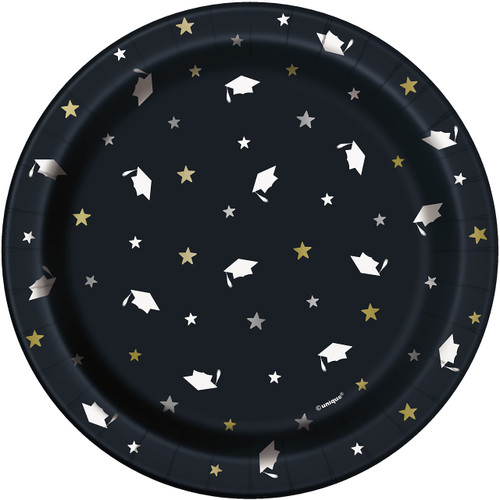 Unique Stars & Caps Graduation Round Dessert Plates - 7' I Pack of 8