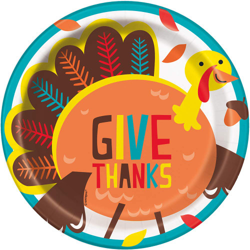 Cartoon Turkey Round Dessert Plates - 8 Pcs