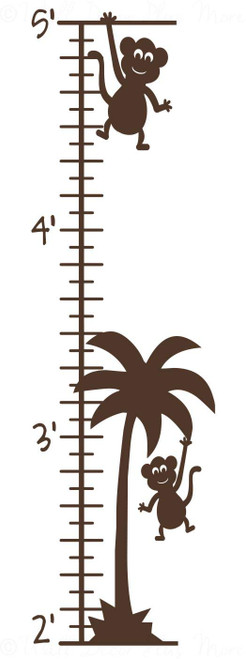 Monkey Palm Tree Height Ruler Chart Vinyl Wall Decals 10.5x39-Inch Chocolate Brown