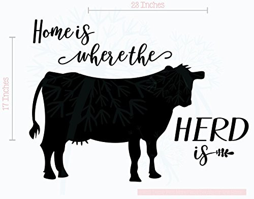 Home Where Herd is Cow Wall Art Vinyl Decal Stickers Farmer Quote 23x17-Inch Black