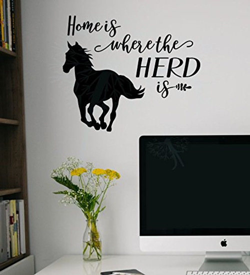 Home Where Herd is Vinyl Decal Horse Wall Decor Farm Quotes 23x19-Inch Black