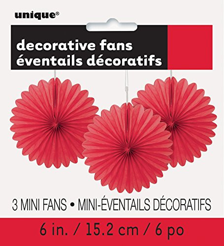 6" Mini Red Tissue Paper Fan Decorations, 3ct