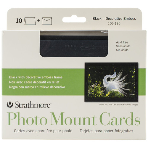 Strathmore 105-195 Photo Mount Cards, Black, Decorative Embossed Border, 10 Cards & Envelopes