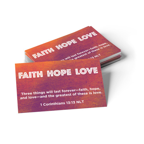 Faith Hope Love, 1 Corinthians 13:13, Bulk Pack of 25 Affirmation Scripture Cards for Kids, Pass it On Christian Bible Verse Cards for Sunday School, Childrens Church, & Youth Group Ministry
