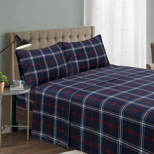 Harper Lane Dark Navy/Red/White Plaid 3-Piece Sheet Set Twin 66x96