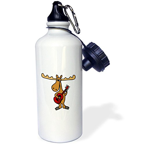 3dRose wb_196090_1 Funny Moose Playing Guitar Sports Water Bottle, Multicolor, 21 oz
