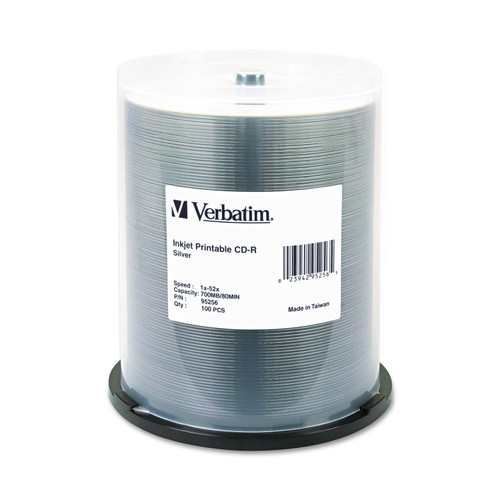 Verbatim 95256 Cd-R, 700Mb, 52X, Silver Inkjet Printable, 100/Pk Spindle