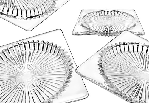 Godinger Crystal Prism Canape Appetizer, Salad, Dessert Plate - Set of 4-6 inches