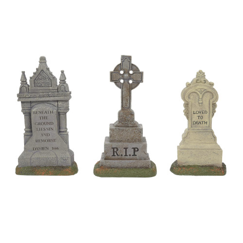 Department 56 Village Halloween Accessories Imposing Monuments Tombstones Figurine Set, 4.5 Inch, Multicolor