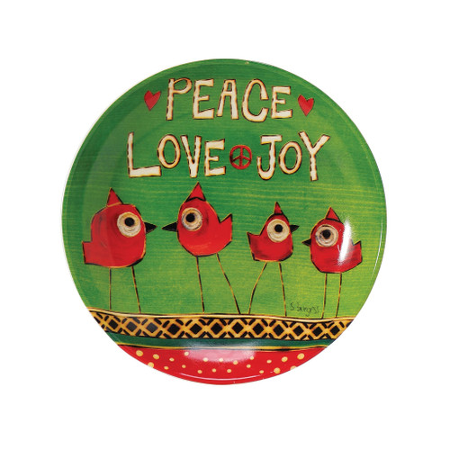 Enesco Izzy and Oliver Painted Peace by Stephanie Burgess Love Peace Joy Cardinal Birds Small Appetizer Plate, 6 Inch, Multicolor