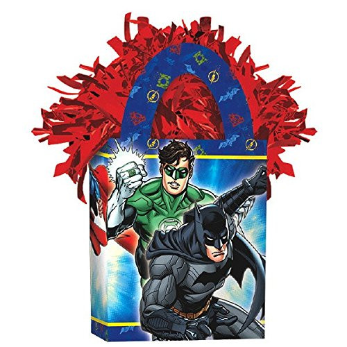 Amscan Boys Justice League Mini Tote Party Balloon Weight, 5.7 oz, Blue/Red