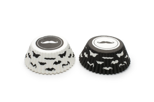 Fox Run Mustache Bake Cup Set, Standard, 100-Count, Black and White
