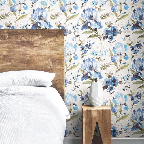 RoomMates RMK12296PL Iris Peel and Stick Wallpaper, Blue, Green