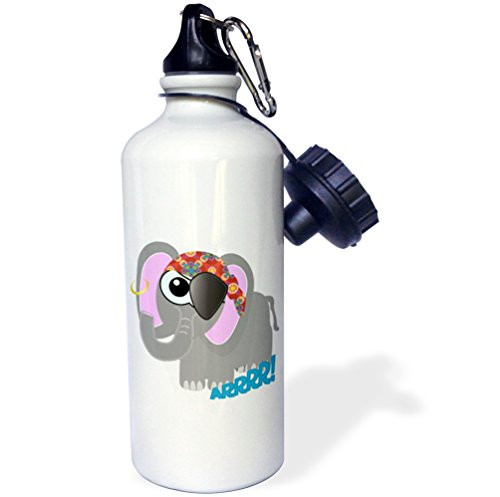 3dRose wb_102023_1 Cute Goofkins Elephant Pirate Cartoon Sports Water Bottle, 21 oz, White