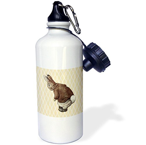 3dRose wb_79403_1"Vintage Peter Rabbit Art-Animals" Sports Water Bottle, 21 oz, White