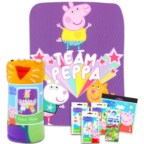 Peppa Pig Fleece Blanket Set - Bundle with Peppa Pig Blanket for Girls, Peppa Pig Stickers, Peppa Flash Cards, More | 45" x 60" Peppa Pig Throw Blanket