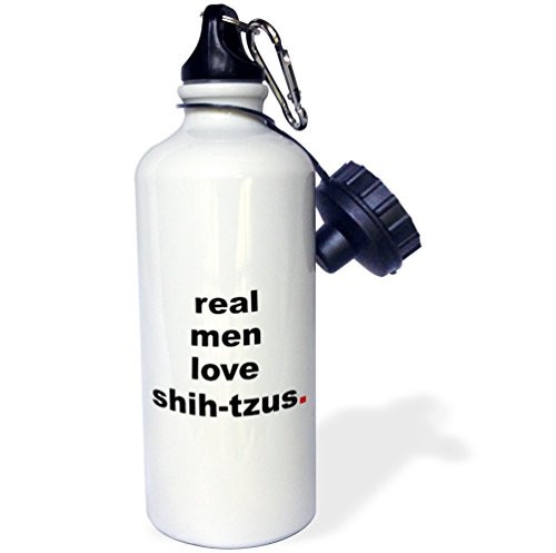 3dRose wb_123082_1"Real men love shih-tzus" Sports Water Bottle, 21 oz, White 3dRose wb_123082_1"Real men love shih-tzus" Sports Water Bottle, 21 oz, White