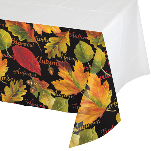 Creative Converting Border Print Plastic Table Cover, 54 x 102", Autumn Expressions