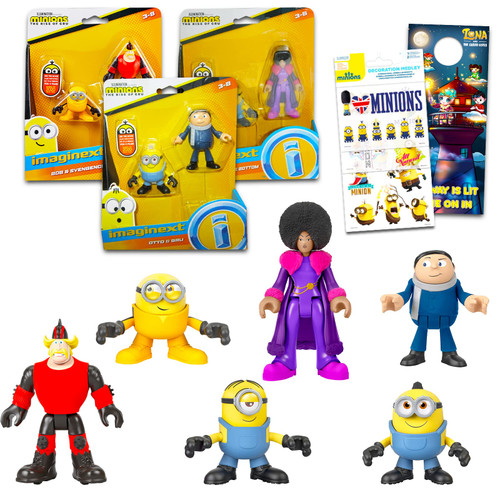 Minions Mini Figures 5 Pack - Despicable Me Toy Bundle with 6 Minions Birthday Cake Topper Figurines Plus Minions Stickers, More | Despicable Me Minions Party Supplies