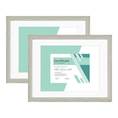 MCS Gallery Essential Certificate Document Frame Set, 11 x 14 Matted Gallery Wall Frames Fit 8.5 x 11 Diplomas, Documents & Certificates, Gray Woodgrain, 2-Pack
