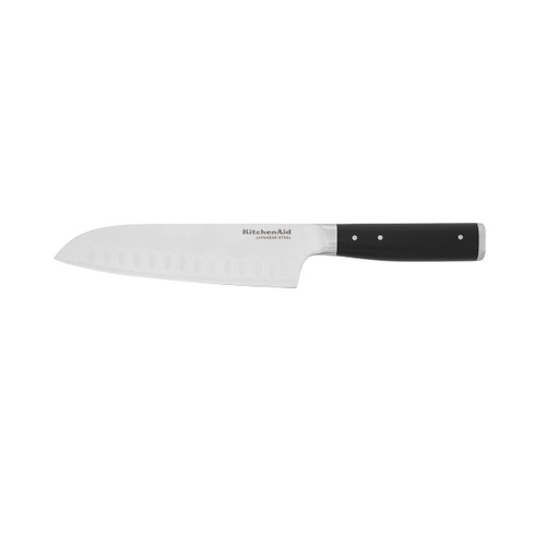 KitchenAid Gourmet Forged Triple Rivet Santoku Knife with Custom-Fit Blade Cover, 7-inch, Sharp Kitchen Knife, High-Carbon Japanese Stainless Steel Blade, Black