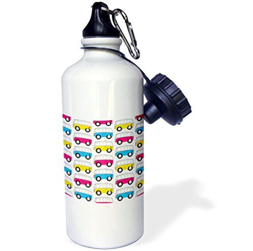 3dRose wb_81030_1"goofy toon micro-bus patterns on a white background, mixed colors" Sports Water Bottle, 21 oz, White