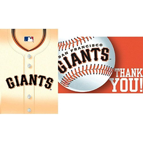 Amscan San Francisco Giants Invitation & Thank You Card Set - 3 7/8' x 5 5/8' | Multi-color | Pack of 16