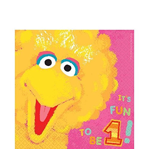 amscan Sesame Street 1st Birthday Big Bird Luncheon Napkins Party Supplies, Small, Pink