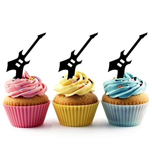 TA0931 Electric Guitar Rock Music Silhouette Party Wedding Birthday Acrylic Cupcake Toppers Decor 10 pcs