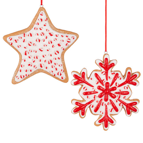 RAZ Imports 4.5" Gingerbread Star and Snowflake Ornaments, Set of 2