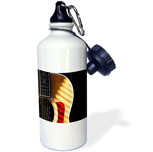 3dRose wb_62245_1"Digitally Painted Acoustic Guitar In Shadow" Sports Water Bottle, 21 oz, White