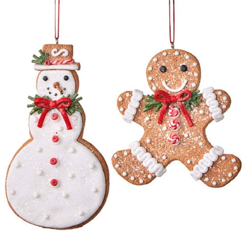 RAZ Imports Set of 2 Gingerbread Man & Snowman Gingerbread Christmas Tree Ornaments