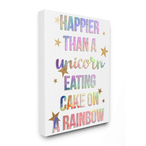 Stupell Industries Happier Than Unicorn Eating Cake on Rainbow Quote, Designed by Daphne Polselli Wall Art, 24 x 30, Canvas