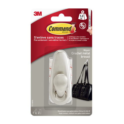Command FC12-BN Brushed Nickel Metal Hook Medium