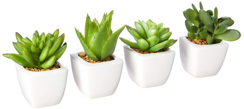 Abbott Collection Artificial Succulents - Small Fake Plants Wrapped in Burlap Decor - Green Assorted Succulents for Office, Desk, Home Decorations (Set of 4, 4 Inch Tall)