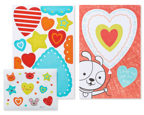 American Greetings Hearts and Stars Valentine's Day Card, 4-Count with Stickers