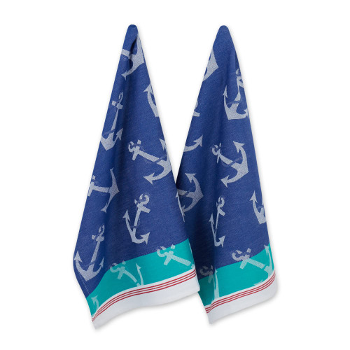 DII Anchor's Away Collection Kitchen, Dishtowel Set, 18x28, Jacquard, 2 Piece