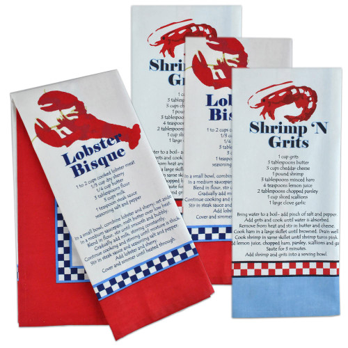 DII Seashore Collection Kitchen, Dishtowel Set, 18x28, Seafood Recipe 4 Piece