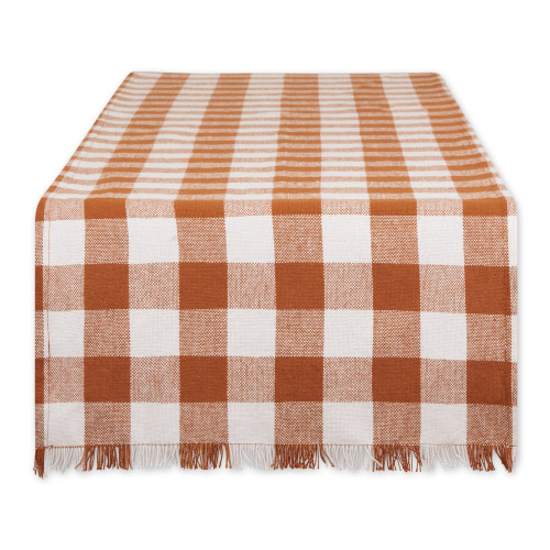 DII Heavyweight Fringed Check Tabletop Collection, Table Runner, 14x72, Cinnamon