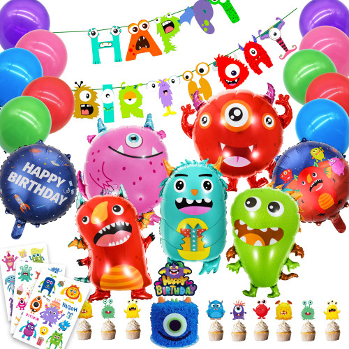 Monster Birthday Party Supplies, Monster Party Decorations - Monster balloons, cupcake & cake toppers, birthday banner, tattoos