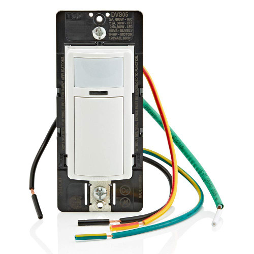 Leviton DVS05-1LZ Decora Vacancy Motion Sensor In-Wall Switch, Manual-On, 5A, Single Pole or 3-Way, White/Ivory/Light Almond