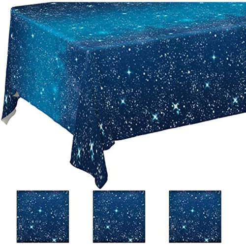 LUDVIK 3PCS Space Tablecloth Space Stars Theme Party Supplies Starry Night Tablecloth Waterproof Plastic Galaxy Table Cover for Birthday Party Decorations (3 Space)
