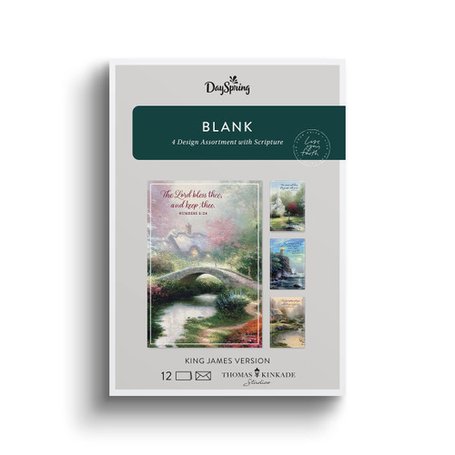 DaySpring - Blank Thomas Kinkade Greeting Cards - 4 Design Assortment with Scripture - King James Version - 12 Boxed Cards & Envelopes (U1205)